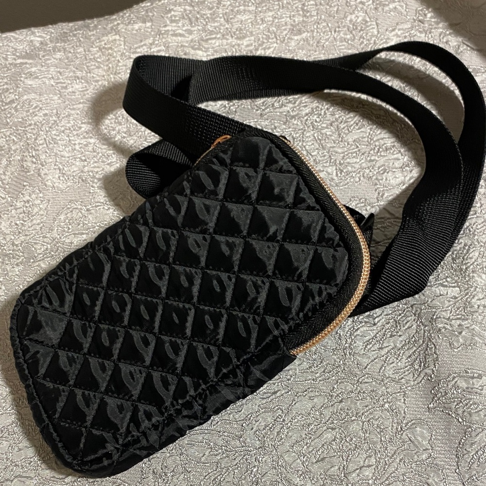 Cute Little Black Quilted Crossbody Bag with Copper Zipper
